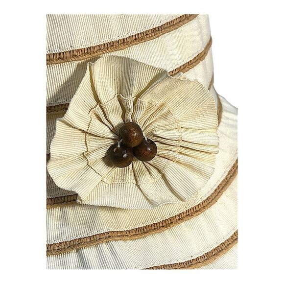 Vintage Fabric Cream and Brown Wide-Brimmed SunHat with wire edges to adjust OS main image 10
